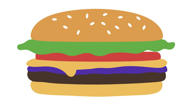 Colorful hamburger flat icon on a white background fast food illustration