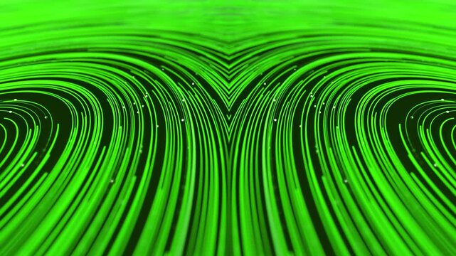 Modern Green Abstract Wavy Lines with Shimmering Dots