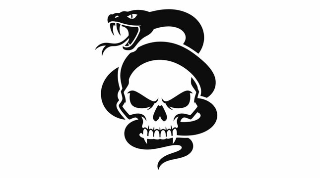 Skull with coiled snake serpent mascot logo.