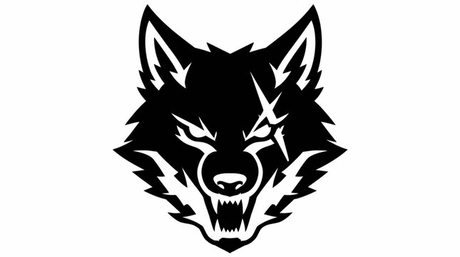 Angry wolf head mascot baring teeth.