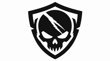 Scarred skull shield emblem mascot logo icon. © amaliaanida