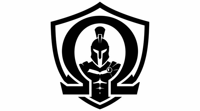 Spartan helmet mascot inside omega shield symbol.