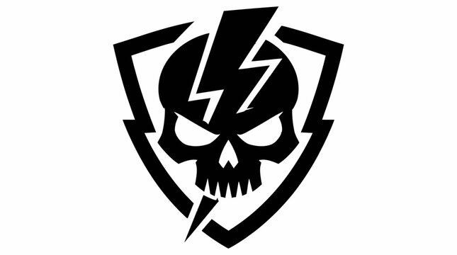 Lightning bolt skull shield mascot logo symbol.