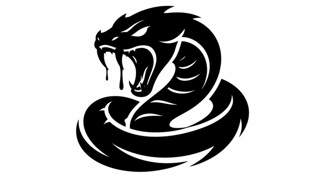 Coiled cobra snake mascot logo with bared fangs.
