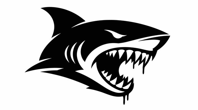 Great white shark head mascot logo with fangs.