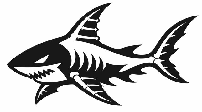 Fierce shark mascot with detailed line art