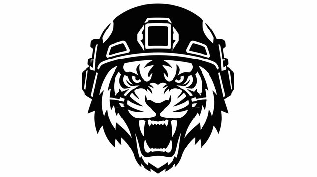 Tiger head wearing tactical military helmet mascot.