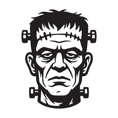 Vintage vector illustration of a monster head with bolts in the neck and stitches on forehead, frankenstein © Md Hifjul