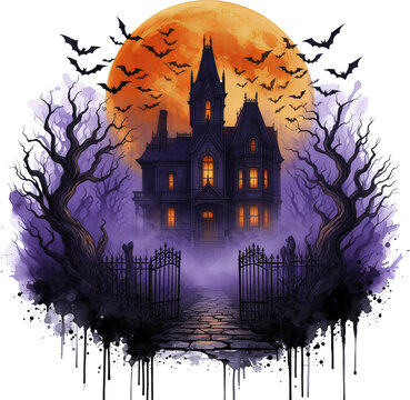 halloween, noche, castillo, luna, casa, vector, bate, vacaciones, horror, silueta, &aacute;rbol, ilustraci&oacute;n, fantasmas, dibujos animados, moreno, oto&ntilde;al, calabaza, alarmante, asustadizo, fiesta, arte, octub