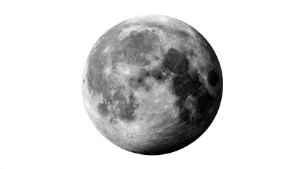 Naklejka premium Detailed Close-Up of the Full Moon Against a White Background.