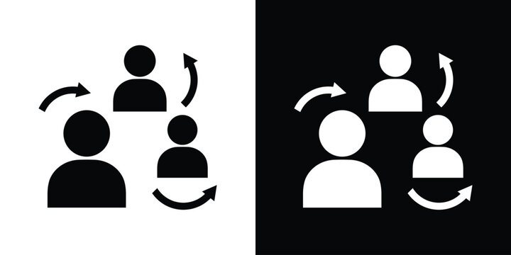 Human resources and employee turnover vector icon. Minimalist staff rotation, team shift, and user exchange cycle sign in black and white. Ideal for corporate structure and management graphics.