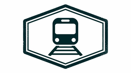 Geometric train locomotive icon inside hexagonal frame. © ahmad
