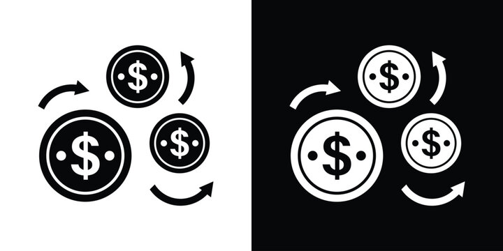 Dollar coin cash flow and currency circulation vector icon design set with minimalist arrow cycles.