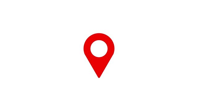 Red location pin icon animation on chroma key background, location icon animation. gps map pointer pulse animation.