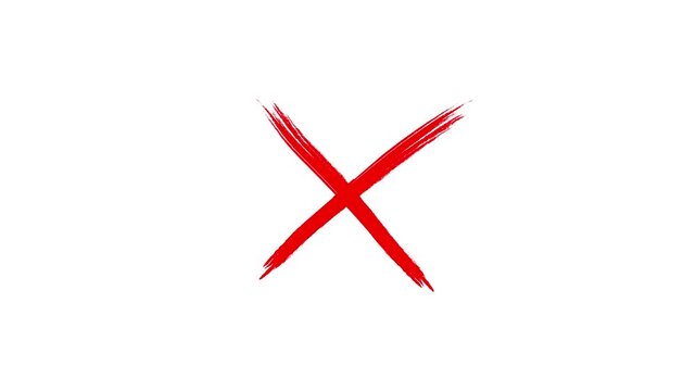 Red cross mark animation on white background, Error or cancel symbol animation. Stop or close Icon chroma key background.