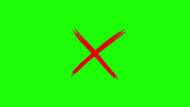 Red cross mark animation on green background, Error or cancel symbol animation. Stop or close Icon chroma key background.
