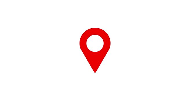 Red location pin icon animation on chroma key background, location icon animation. gps map pointer pulse animation.