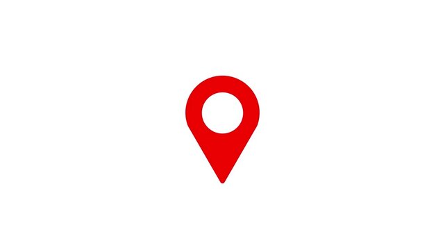 Red location pin icon animation on chroma key background, location icon animation. gps map pointer pulse animation.