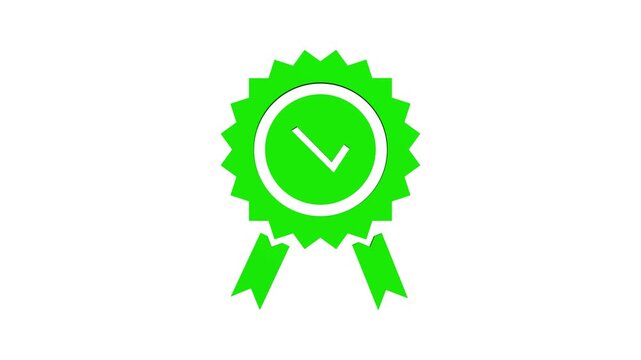 Animated green quality mark. Approved or certified icon in a flat design. Vector illustration isolated on white background.