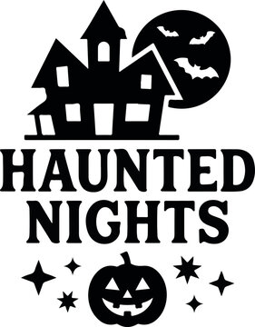 Halloween haunted house nights logo with spooky elements
