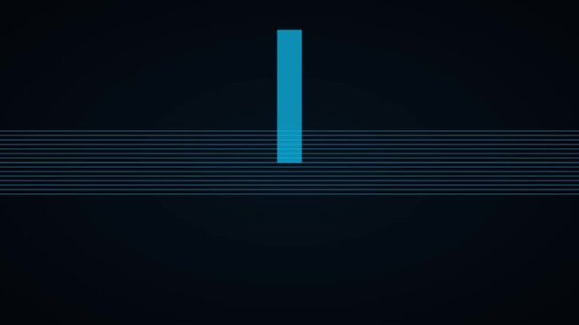 Minimalist blue vertical line loading animation with horizontal scan lines on dark 4k background