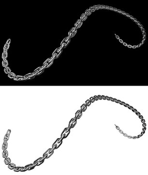 Chain graphics asset featuring an elongated 3D flowing wave path with polished silver metallic links on a transparent background.