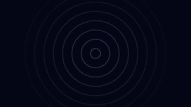 Minimalist concentric circles motion background: pulsing blue rings on dark abstract backdrop, animation 4k