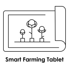 Fototapeta premium Smart Farming Tablet Line Icon - Agriculture Technology Vector