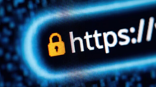 Closeup of secure website lock symbol next to https text