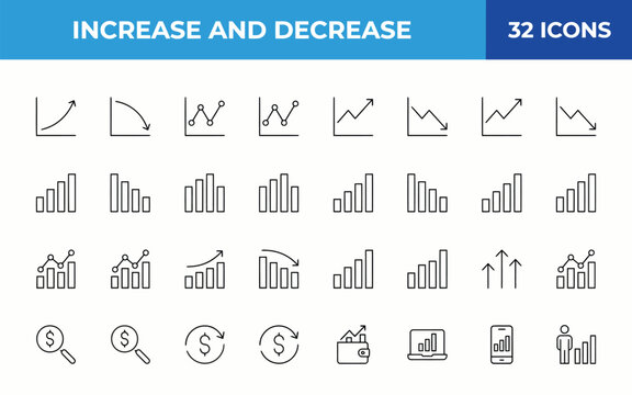 Increase and decrease icons set vector
