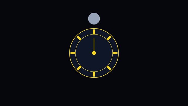 Minimalist yellow clock rotating fast motion on dark animation 4k background, time watch timer countdown