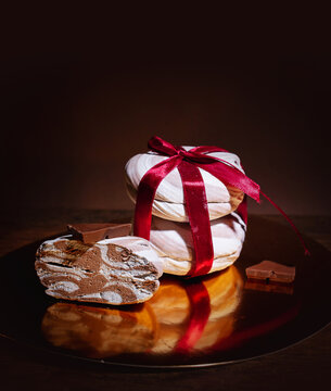 Chocolate Handmade Marshmallows with Red Ribbon Gift Packaging