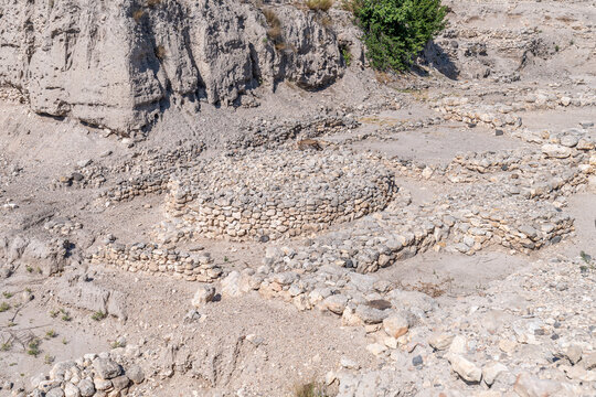 Ruins of the Temple Area at Tel Megiddo National Park in Israel.
