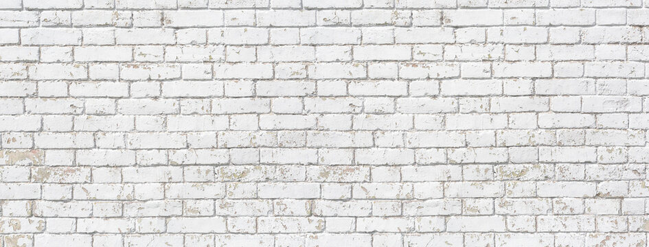 White weathered brick wall texture background surface pattern