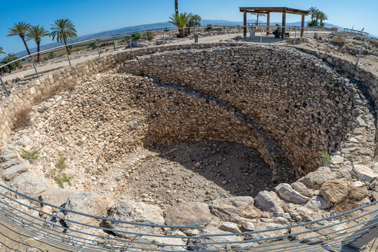 The public granary, silo from the Israelite or Assyrian period at Tel Megiddo National Park in Israel.
