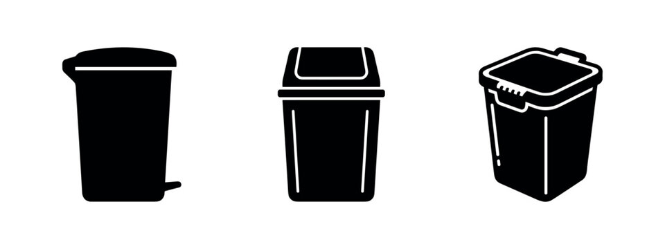 Trash Can Waste Bin Garbage Dustbin Icons Set