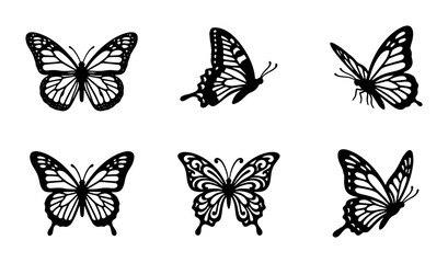 Elegant Butterfly Silhouettes, Delicate Insect Vector Icons, Nature's Beauty Collection, Black and White Winged Art © Md