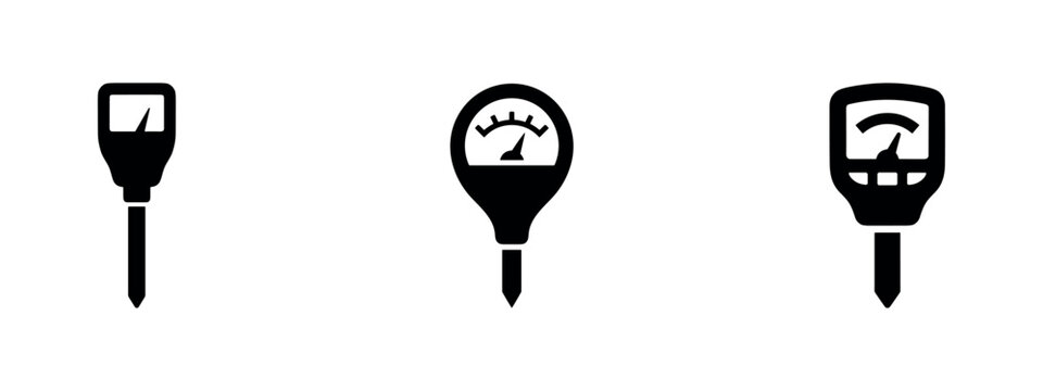 Set of soil pH and moisture meter testing icons for plant health