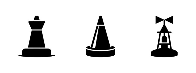 Three black nautical buoy icons on white background © Lili