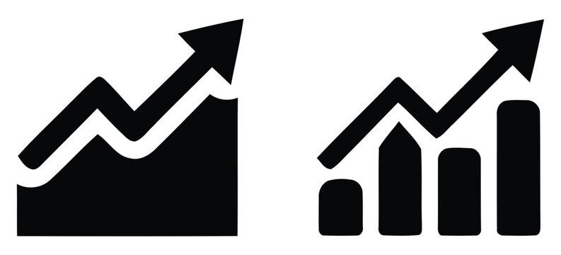 Bar graph and line chart silhouettes on a white background depicting growth and data analysis
