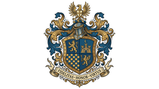 Coat of arms with shield and crest.