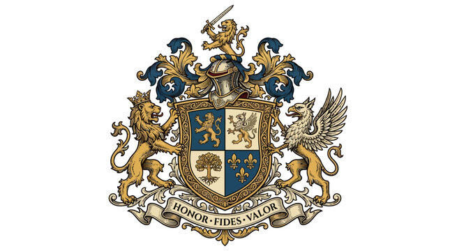 Heraldic coat of arms with lion and griffin.