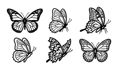 Elegant Butterfly Illustrations, Delicate Insect Vector Art, Nature's Beauty Set, Black and White Line Drawings © Sihab