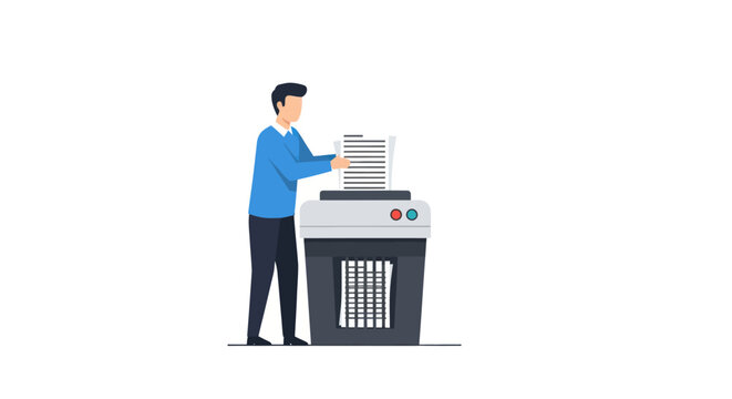 Man operating large multifunction office printer machine.