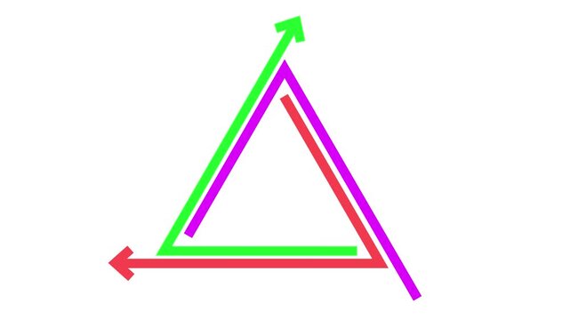 Simple flat colored triangle arrows looping on a white background. Perfect for business process, recycling, or continuous cycle concepts.