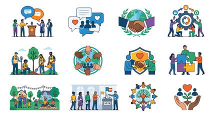 Fototapeta premium Diverse group of people collaborating on community and social impact projects.