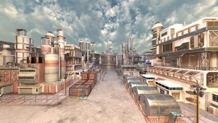 Fototapeta premium 海辺の工場の外観 3DCGレンダリング