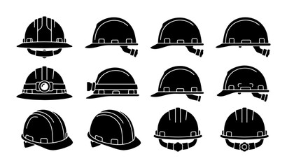 Fototapeta premium Industrial Safety Helmets, Hard Hats Collection, Protective Headwear Set, Construction Work Gear Icons