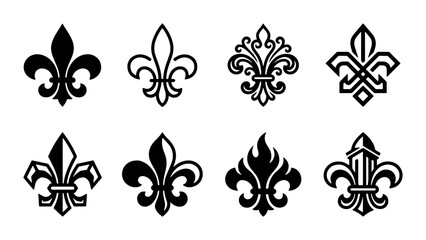 Fleur de Lis Vector Icons Set: Ornate Heraldic Symbols, Royal Emblem Designs, Decorative Flourishes © Hamida