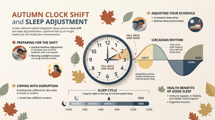 Obraz premium Autumn Clock Shift Sleep Cycle Infographic With Circadian Rhythm Curve